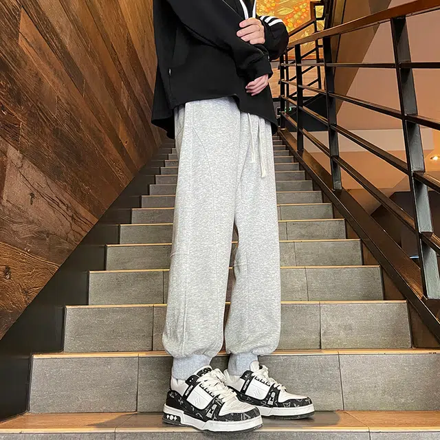 左岸 青少年时尚帅气潮流纯色卫裤哈伦裤加肥加大码长裤宽松柔软舒适轻便束脚裤春秋季休闲裤 男款