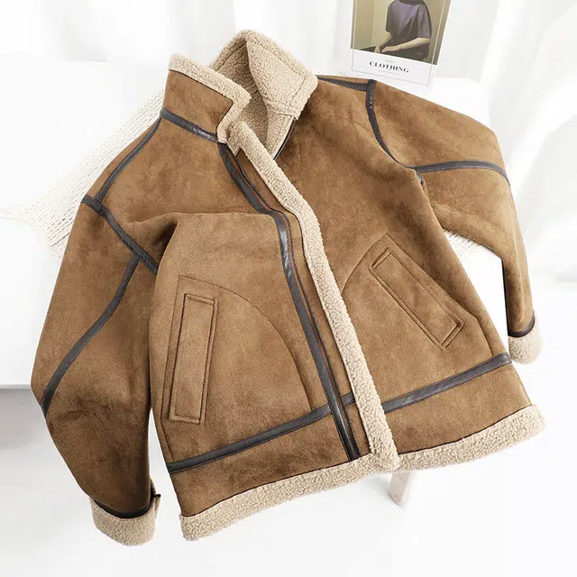 左岸 加绒加厚皮衣夹克美式复古高街百搭拉链开衫翻领麂皮绒上衣休闲宽松秋冬防风保暖棉袄外套棉服 男款