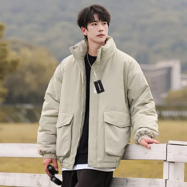 左岸 工装大口袋纯色立领棉衣男秋冬季加厚棉袄男生外套复古宽松百搭棉服 男款