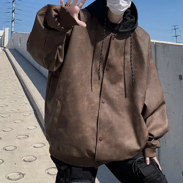 左岸 美式复古高街时尚潮牌百搭扎染印花拉链开衫带帽上衣休闲宽松舒适春秋季防风夹克外套皮衣 男款