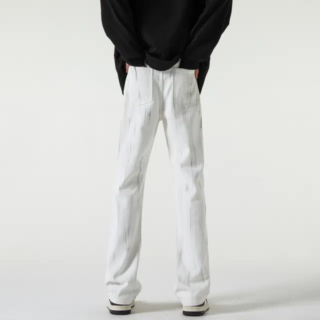 左岸 美式高街男士直筒秋冬喷墨休闲裤显瘦显腿长青少年百搭宽松舒适小众学院风港风潮牌牛仔裤 男款