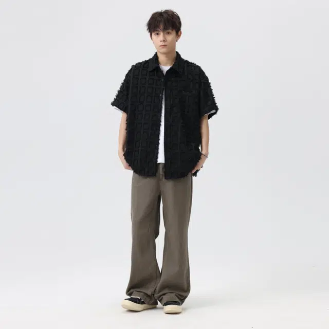 左岸 港风格子衬衣男时尚宽松休闲夏威夷度假风短袖上衣衬衫 男款