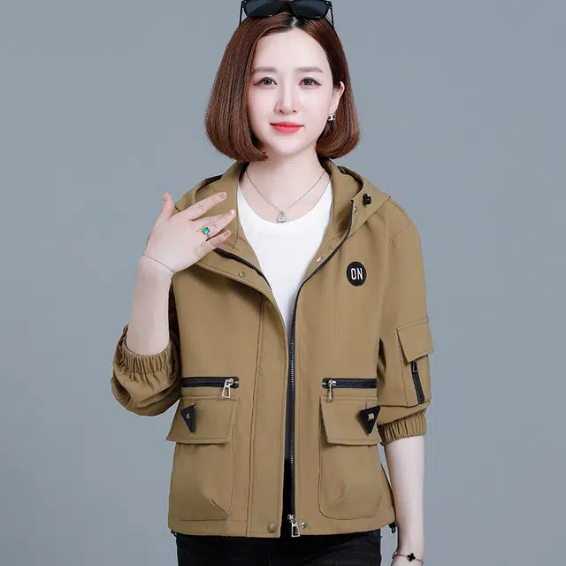 左岸 高品质气质时尚设计潮流经典户外运动日常穿搭宽松工装拉链款外搭上衣百搭舒适柔软纯色休闲连帽外套夹克 女款