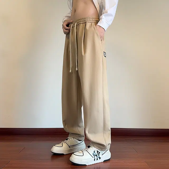 左岸 青少年港风时尚帅气潮流贴片字母绣花宽松直筒长裤柔软舒适轻便垂感春秋季休闲裤 男款