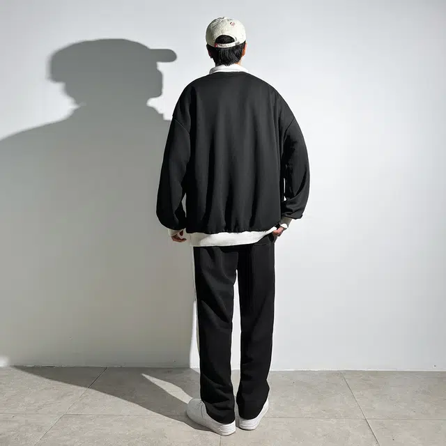 左岸 春秋百搭潮流宽松两件套青年时尚设计感拼接拼色开衫卫衣长裤一整套休闲运动套装 男款