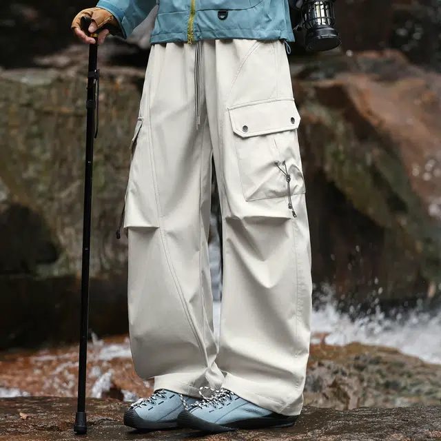 左岸 美式复古机能风帅气潮流伞兵裤长裤宽松直筒阔腿裤柔软舒适轻便春秋季山系户外多口袋休闲工装裤 男款