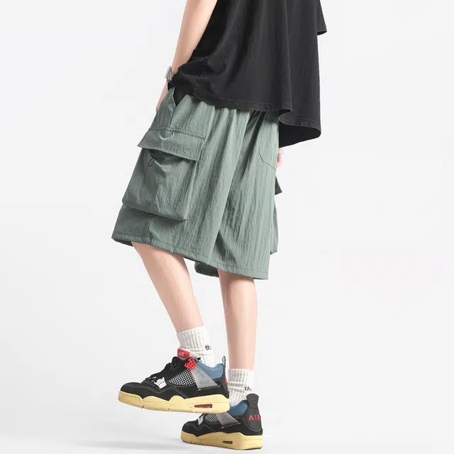 左岸 夏季五分裤男潮牌宽松直筒中裤美式速干沙滩裤休闲运动工装短裤 男款