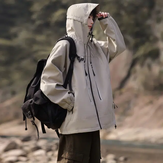 左岸 美式潮牌百搭开衫带帽工装上衣宽松休闲舒适山系户外防水防风冲锋外套夹克 男款