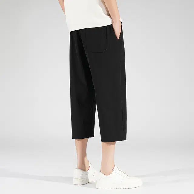 左岸 青少年学生速干运动裤子宽松大直筒纯色简约日系垂感柔软舒适七分裤显瘦空调裤休闲短裤 男款