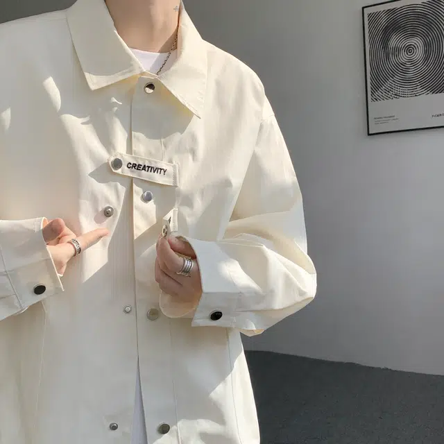 左岸 字母刺绣排扣工装夹克男春季外套潮流宽松休闲上衣痞帅百搭衬衫 男款