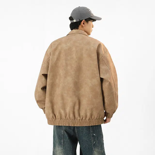 左岸 青少年美式时尚潮牌铆钉高街百搭开衫翻领上衣加肥加大码简约休闲宽松舒适春秋季夹克外套皮衣 男款