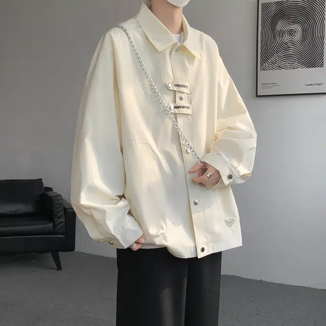 左岸 字母刺绣排扣工装夹克男春季外套潮流宽松休闲上衣痞帅百搭衬衫 男款