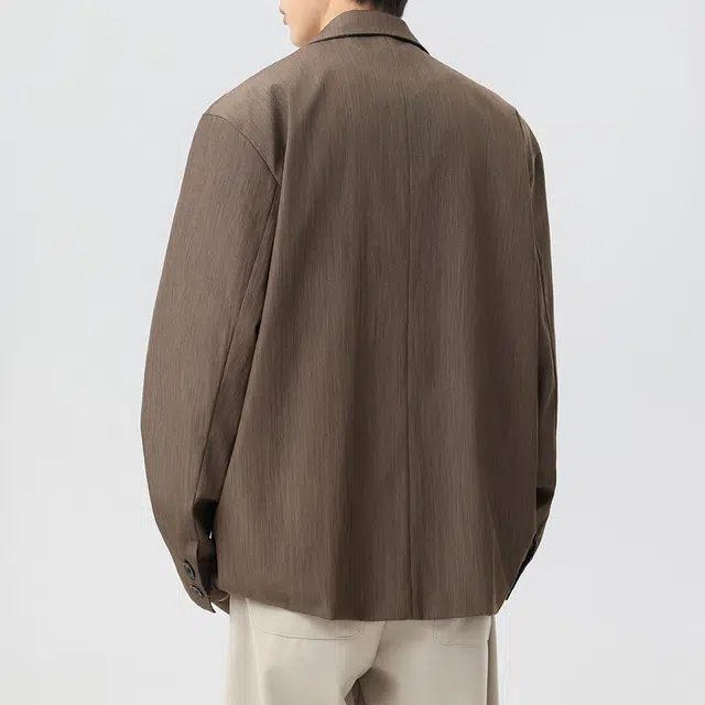 左岸 日系休闲西服外套高级感春秋季复古肌理感条纹褶皱年轻痞帅轻熟风西装 男款