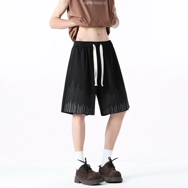 左岸 青少年港风潮牌夏季纯棉简约宽松加肥加大码运动中裤百搭柔软舒适透气五分裤休闲短裤 男款