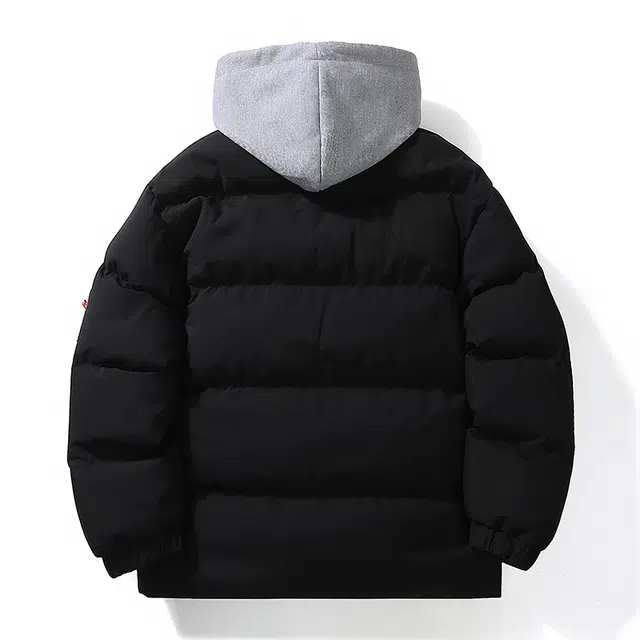 左岸 秋冬港风棉衣带帽假两件字母印花面包服保暖宽松设计感撞色拼接潮牌棉袄加厚外套棉服 男款