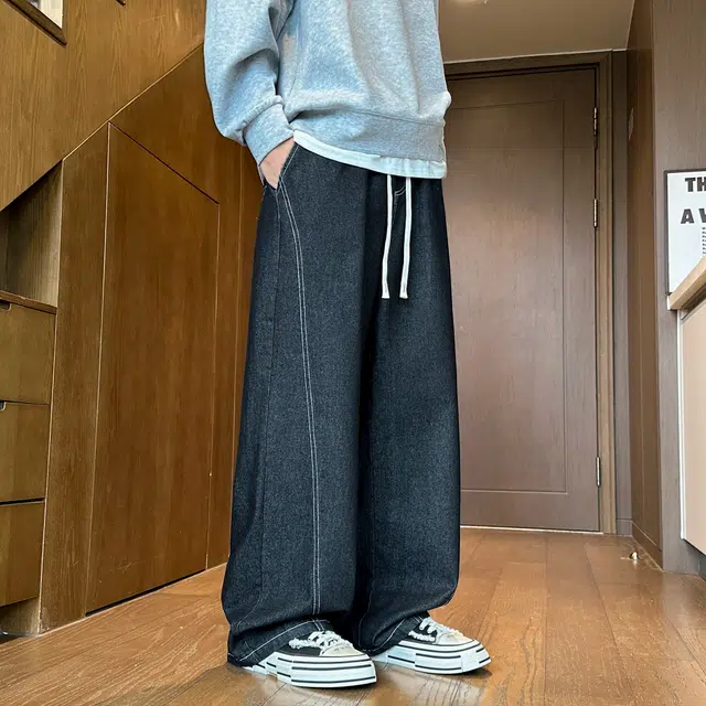 左岸 美式高街潮流百搭纯色宽松直筒长裤柔软舒适轻便透气显瘦阔腿裤春秋季休闲裤牛仔裤 男款