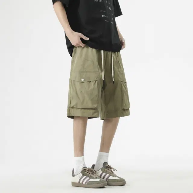 左岸 夏季轻薄美式宽松休闲直筒中裤大口袋百搭五分裤工装短裤 男款