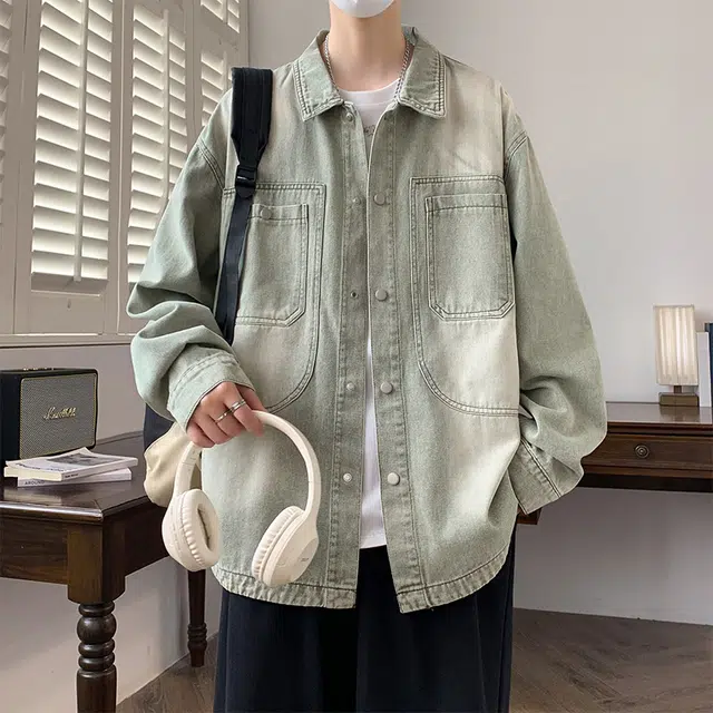 左岸 春秋季美式复古做旧水洗时尚潮流百搭开衫上衣休闲宽松舒适潮牌牛仔外套工装风夹克 男款