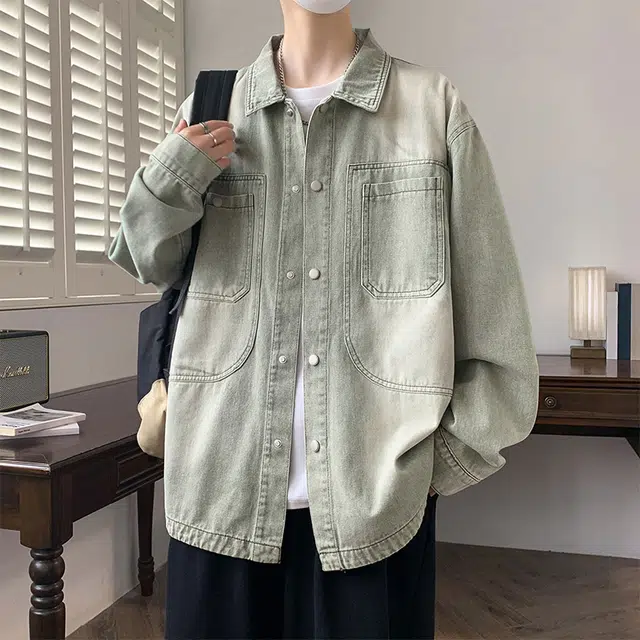 左岸 春秋季美式复古做旧水洗时尚潮流百搭开衫上衣休闲宽松舒适潮牌牛仔外套工装风夹克 男款