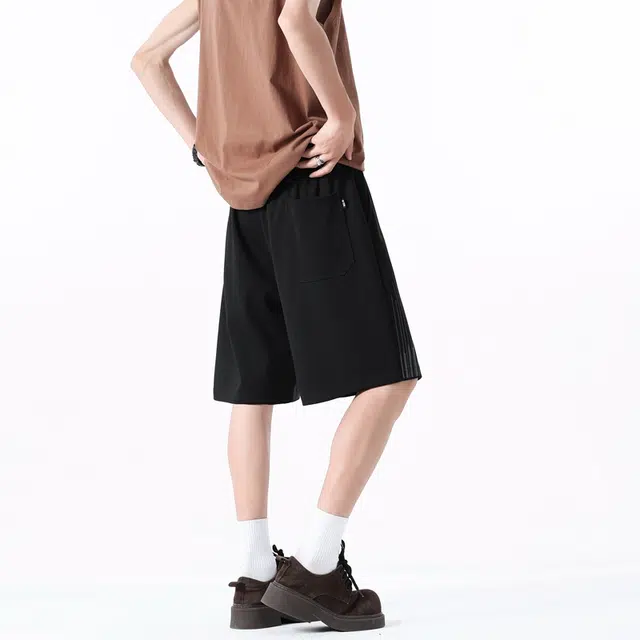 左岸 青少年港风潮牌夏季纯棉简约宽松加肥加大码运动中裤百搭柔软舒适透气五分裤休闲短裤 男款