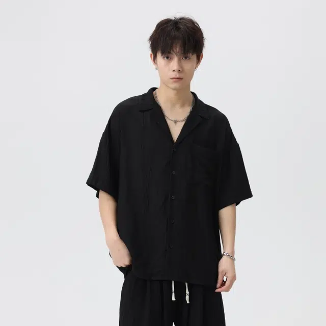 左岸 夏季男高级感衬衣轻熟韩系休闲度假风短袖宽松上衣衬衫 男款