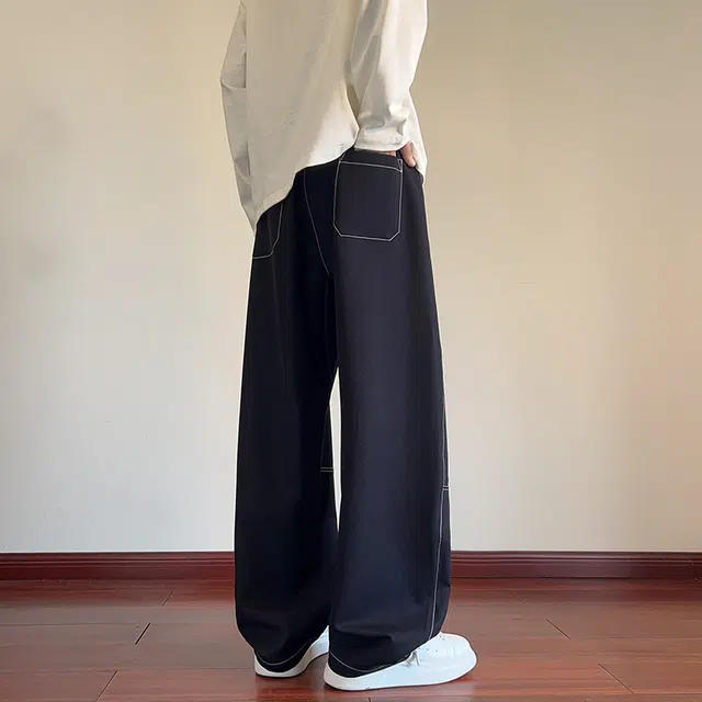左岸 春秋季青少年港风潮流宽松加肥加大码直筒垂感长裤休闲显高显瘦阔腿裤牛仔裤 男款
