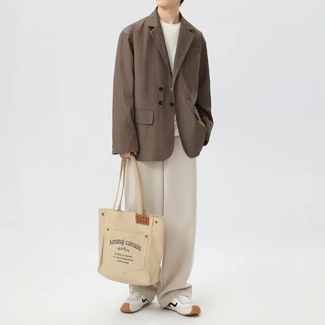 左岸 日系休闲西服外套高级感春秋季复古肌理感条纹褶皱年轻痞帅轻熟风西装 男款