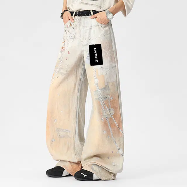 左岸 美式高街潮流百搭舒适宽松简约时尚个性高级感休闲小众学院风港风潮牌牛仔裤 男款