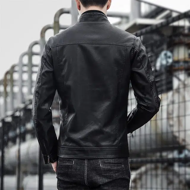 左岸 美式复古机车纯色气质加厚加绒外套设计立领保暖潮流休闲修身显高长袖上衣皮衣 男款