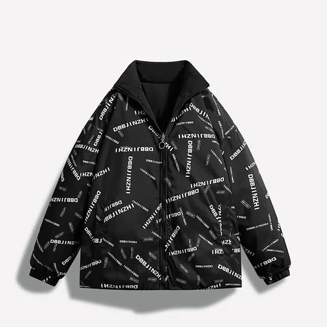 左岸 秋冬加厚保暖立领双面穿面包服棉衣宽松港风潮牌字母印花简约棉袄外套棉服 男女同款