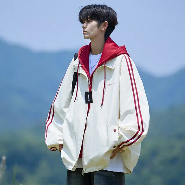 左岸 假两件外套男春秋季防风保暖上衣潮流宽松休闲衣服青少年户外大码夹克 男款