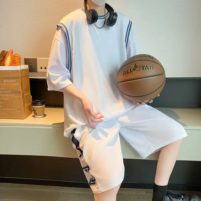 左岸 青少年冰丝速干学生篮球服帅气夏季透气宽松两件套休闲运动套装 男款