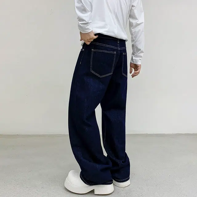 左岸 春秋原色阔腿裤微喇叭裤男宽松水洗复古休闲裤牛仔裤 男款