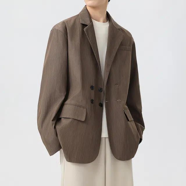 左岸 日系休闲西服外套高级感春秋季复古肌理感条纹褶皱年轻痞帅轻熟风西装 男款