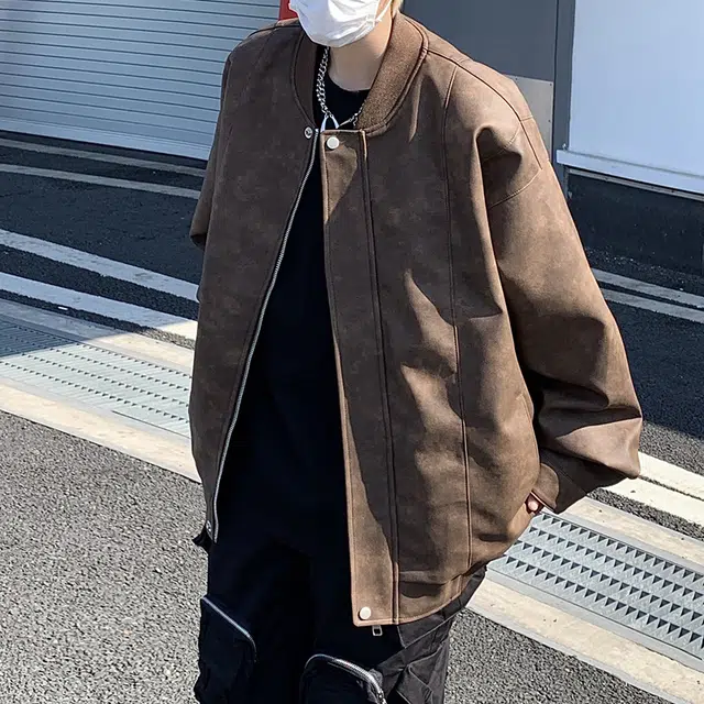 左岸 美式复古高街时尚潮牌百搭扎染印花拉链开衫棒球领上衣休闲宽松舒适春秋季防风夹克外套皮衣 男款
