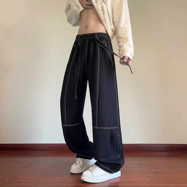 左岸 春秋季青少年港风潮流宽松加肥加大码直筒垂感长裤休闲显高显瘦阔腿裤牛仔裤 男款