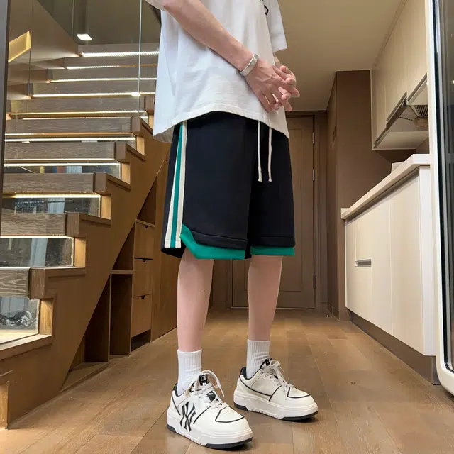 左岸 拼接潮牌运动健身篮球直筒宽松五分休闲短裤 男款