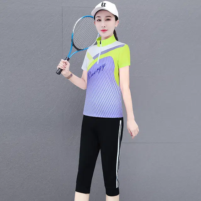 左岸  夏季冰感吸湿排汗舒适柔软轻便网眼宽松亲肤修身透气时尚百搭圆领速干短袖短裤户外运动拼色日常通勤休闲  健身套装  女款