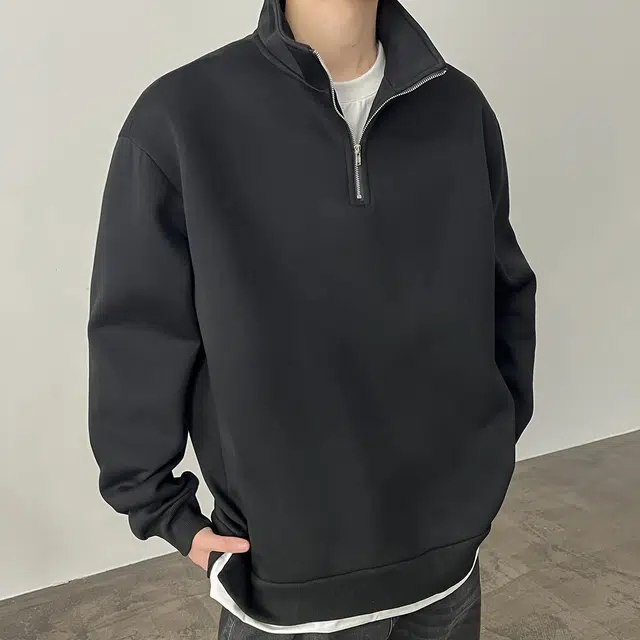 左岸 春秋青少年港风时尚潮牌休闲宽松简约长袖半拉链翻领上衣百搭帅气穿搭舒适加肥加大码撞色拼接假两件卫衣 男款