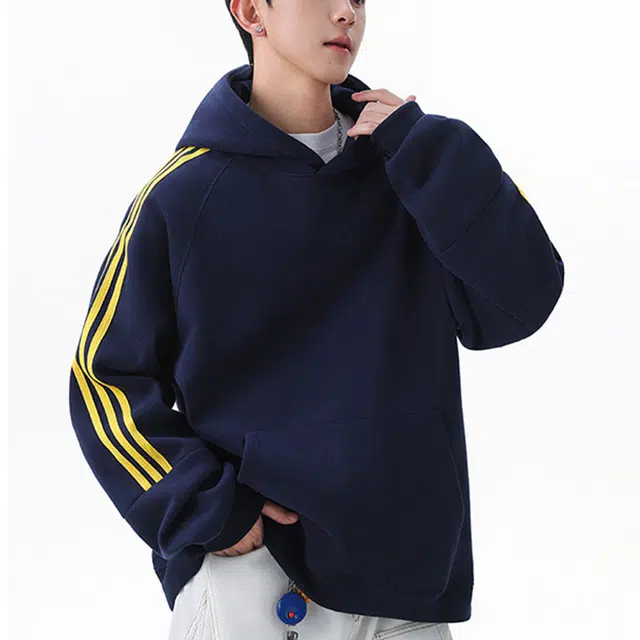 左岸 美式高街时尚简约宽松透气潮流百搭上衣套头拼接条纹设计个性高级感休闲舒适小众学院风港风潮牌卫衣 男款