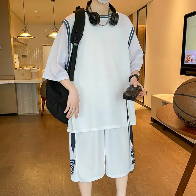 左岸 青少年冰丝速干学生篮球服帅气夏季透气宽松两件套休闲运动套装 男款