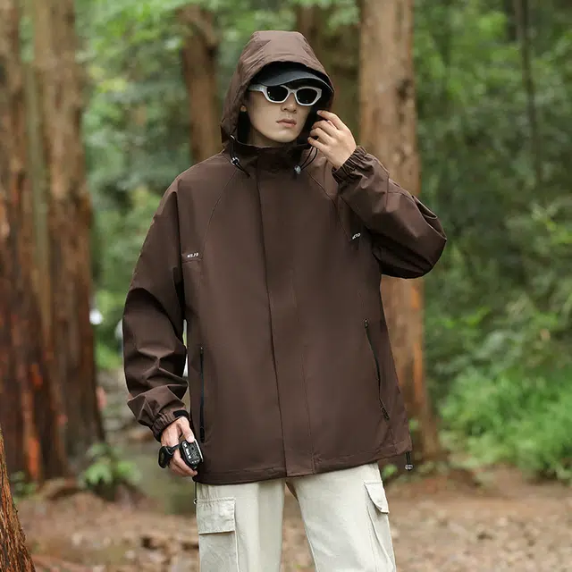 左岸 美式潮牌百搭纯色带帽开衫上衣宽松休闲舒适山系户外防风工装风冲锋外套夹克 男款