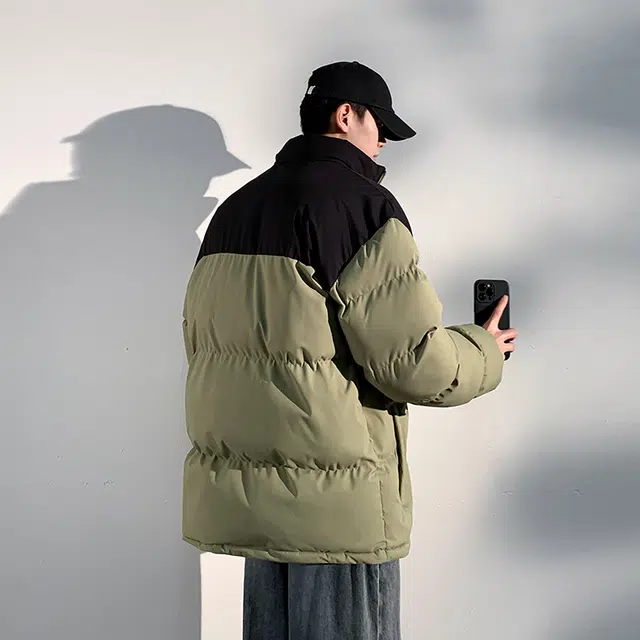 左岸 秋冬加厚港风棉衣立领面包服保暖宽松简约熊猫撞色拼接潮牌棉袄外套棉服 男女同款