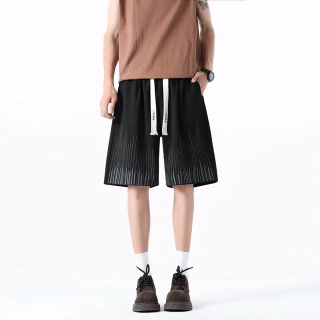 左岸 青少年港风潮牌夏季纯棉简约宽松加肥加大码运动中裤百搭柔软舒适透气五分裤休闲短裤 男款