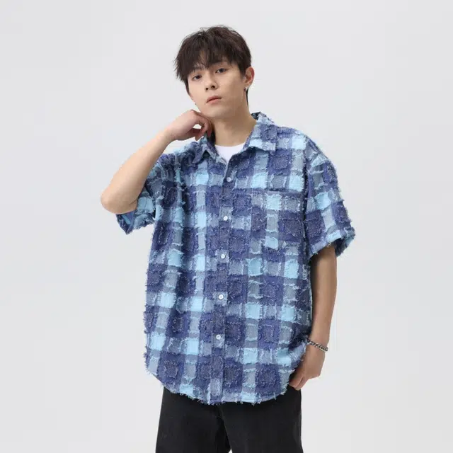左岸 港风格子衬衣男时尚宽松休闲夏威夷度假风短袖上衣衬衫 男款