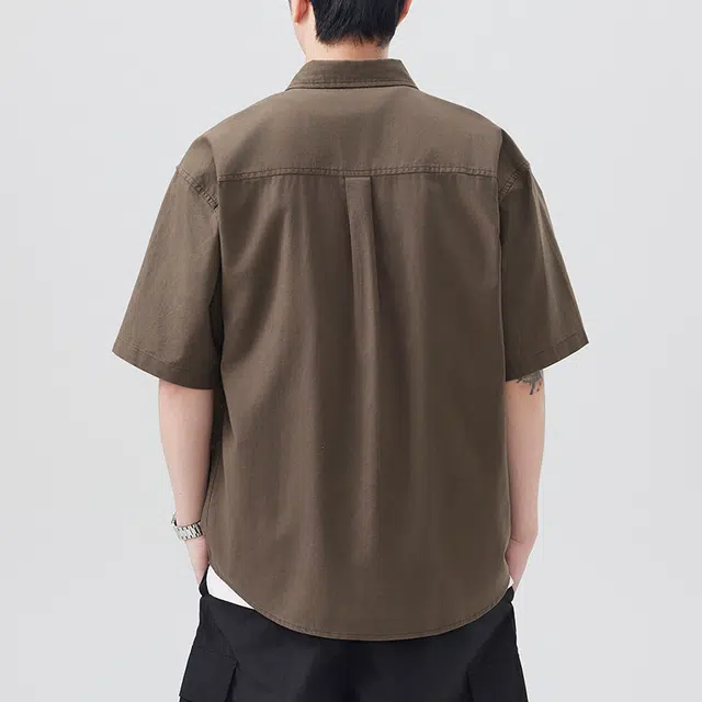 左岸 夏季棉麻透气短袖衬衣港风少年感翻领纯色简约休闲潮牌半袖痞帅上衣衬衫 男款