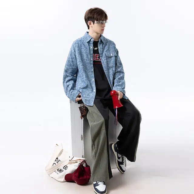 左岸 破坏线条春秋牛仔外套男水洗潮牌工装夹克美式高街痞帅褂子衬衫 男款