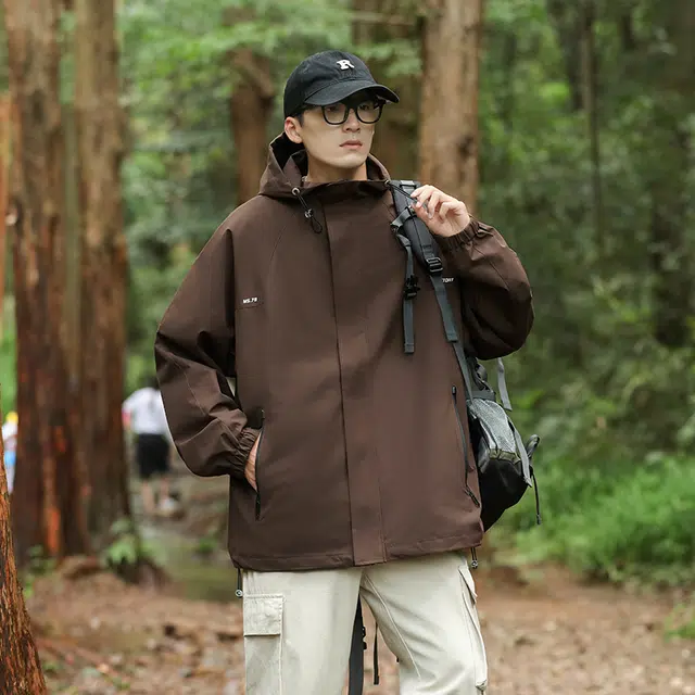 左岸 美式潮牌百搭纯色带帽开衫上衣宽松休闲舒适山系户外防风工装风冲锋外套夹克 男款