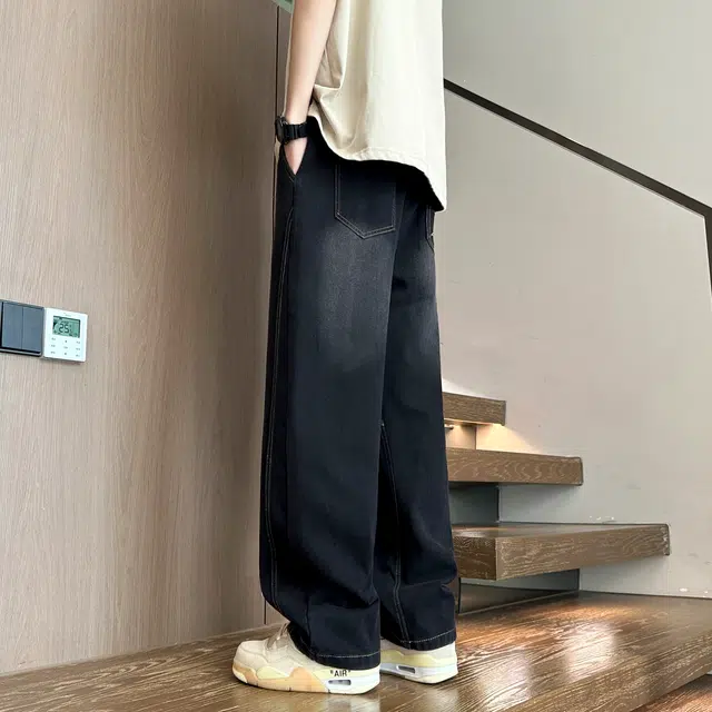 左岸 美式复古做旧高街潮流百搭宽松直筒长裤柔软舒适轻便透气显瘦微喇阔腿裤春秋季休闲裤牛仔裤 男款