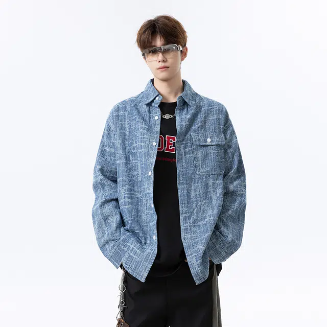 左岸 破坏线条春秋牛仔外套男水洗潮牌工装夹克美式高街痞帅褂子衬衫 男款